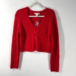 Happily Grey soft red cardigan sweater rhinestone buttons NWT